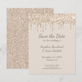 Elegante Champagne Glitter Bruiloft Save The Date Kaart