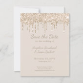 Elegante champagne glitters trouwkaart save the da kaart (Voorkant)