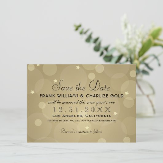Elegante Champagne Gold bruiloft Save The Date (Staand voorkant)
