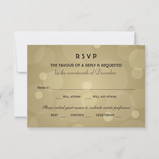 Elegante Champagne Goud en Zwart Bruiloft RSVP Kaartje (Voorkant)
