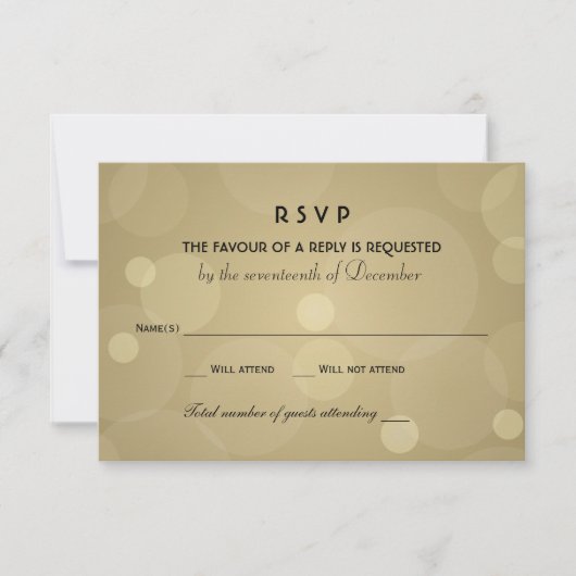 Elegante Champagne Goud en Zwart Bruiloft RSVP Kaartje (Voorkant)