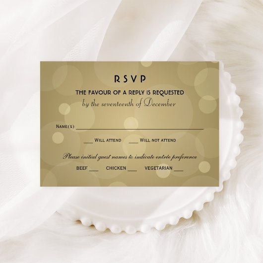 Elegante Champagne Goud en Zwart Bruiloft RSVP Kaartje