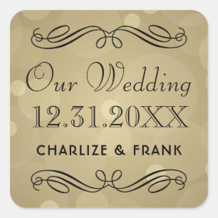 Elegante Champagne Goud Ons Trouwmonogram Vierkante Sticker