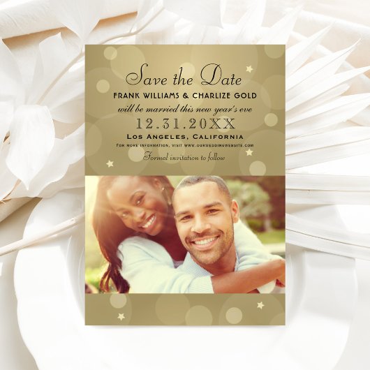 Elegante Champagne Goud Zwart Bruiloft Foto Save The Date