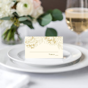 Elegante champagne gouden bloem ivoor trouw plaatskaartje