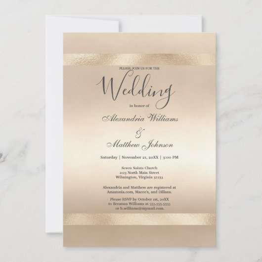 Elegante Champagne Gouden Glamour Luxe Bruiloft Kaart (Voorkant)