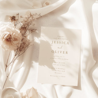 Elegante Champagne & Gouden Tekst Huwelijksuitnodi Kaart