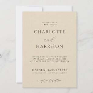 Elegante champagne in reliëf Linnen Minimal Weddin Kaart