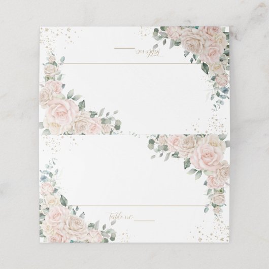 Elegante Champagne Ivoire Roze Bloemige Trouw Plaatskaartje (Buitenkant ongevouwen)