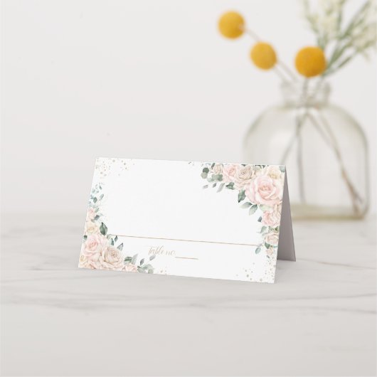 Elegante Champagne Ivoire Roze Bloemige Trouw Plaatskaartje (Achterkant)