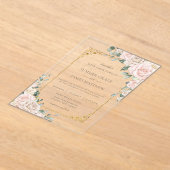 Elegante Champagne Ivoor Blush Bloemen Bruiloft Acryl Uitnodigingen (Laagn)