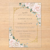 Elegante Champagne Ivoor Blush Bloemen Bruiloft Acryl Uitnodigingen (Voorkant)