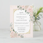 Elegante Champagne Ivoor Blush Bloemen Bruiloft Kaart (Staand voorkant)