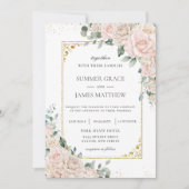 Elegante Champagne Ivoor Blush Bloemen Bruiloft Kaart (Voorkant)