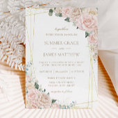 Elegante Champagne Ivoor Blush Bloemen Bruiloft Kaart