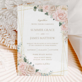 Elegante Champagne Ivoor Blush Bloemen Bruiloft Kaart