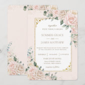 Elegante Champagne Ivoor Blush Bloemen Bruiloft Kaart (Voorkant / Achterkant)