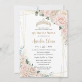 Elegante Champagne Ivoor Blush Bloemen Quinceañera Kaart (Voorkant)