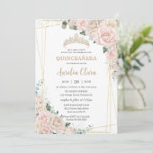 Elegante Champagne Ivoor Blush Bloemen Quinceañera Kaart (Staand voorkant)