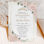 Elegante Champagne Ivoor Blush Bloemen Quinceañera Kaart