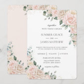 Elegante Champagne Ivoor Blush Bloemen Rozen Bruil Kaart (Voorkant / Achterkant)