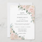 Elegante Champagne Ivoor Blush Bloemen Rozen Bruil Kaart (Voorkant)