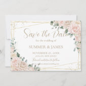 Elegante champagne ivoor roze bloemen bruiloft save the date (Voorkant)