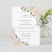 Elegante Champagne Ivoor Roze Bloemrozen Bruiloft Kaart (Staand voorkant)