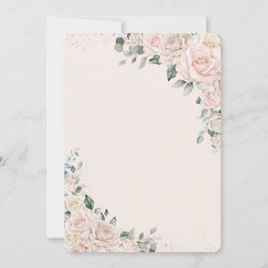 Elegante Champagne Ivoor Roze Bloemrozen Bruiloft Kaart (Achterkant)