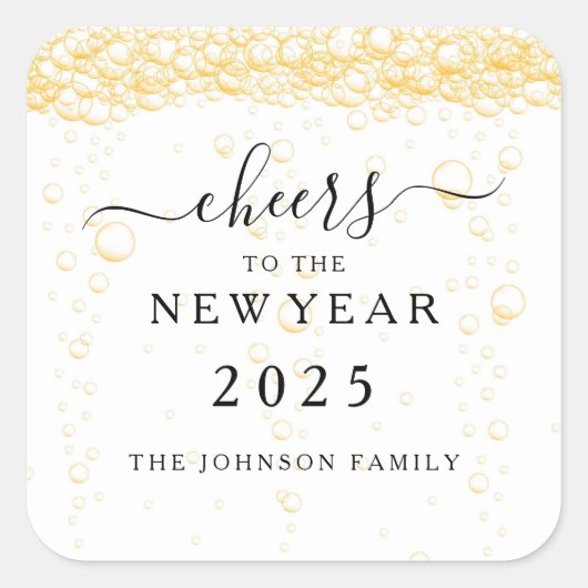 Elegante champagne juicht oudejaarsavond 2025 vierkante sticker (Voorkant)