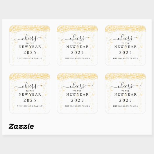 Elegante champagne juicht oudejaarsavond 2025 vierkante sticker (Vel)