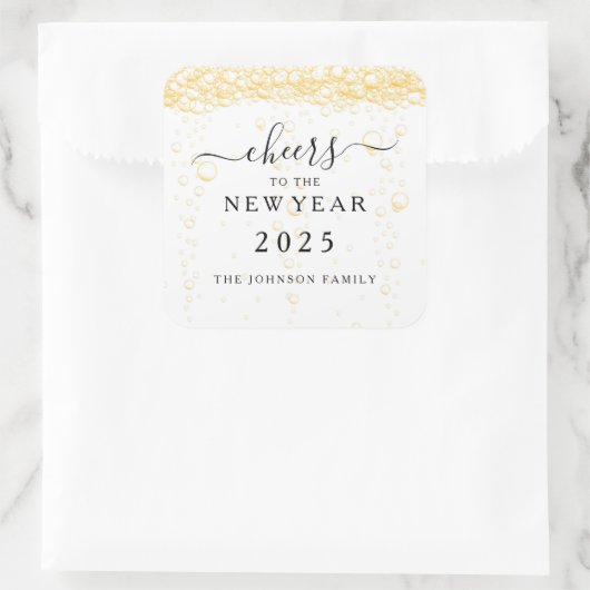 Elegante champagne juicht oudejaarsavond 2025 vierkante sticker (Tas)