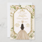 Elegante Champagne Mis Quince 15 Anos Gold Crown Kaart (Voorkant)
