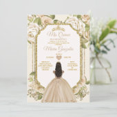 Elegante Champagne Mis Quince 15 Anos Gold Crown Kaart (Staand voorkant)