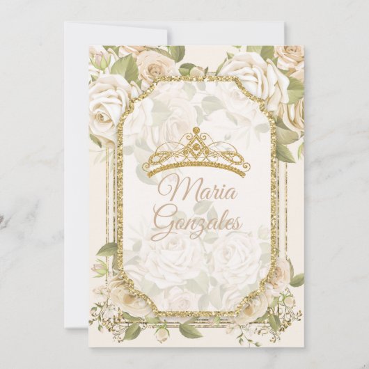 Elegante Champagne Mis Quince 15 Anos Gold Crown Kaart (Achterkant)