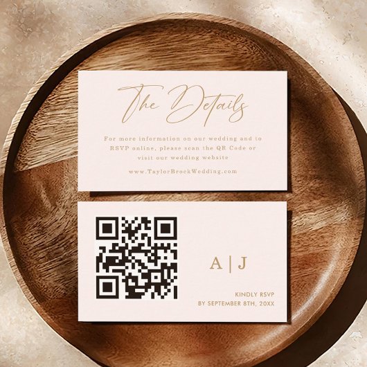 Elegante Champagne Neutrale bruiloft Details Informatiekaartje