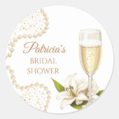 Elegante Champagne Parels & Prosecco Bruiloftsfees Ronde Sticker (Voorkant)