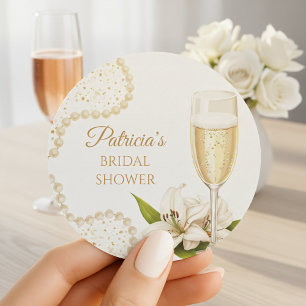 Elegante Champagne Parels & Prosecco Bruiloftsfees Ronde Sticker