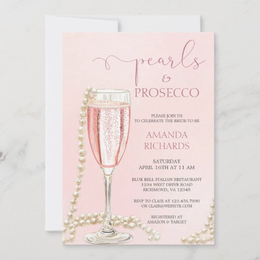Elegante Champagne Parels & Prosecco Vrijgezellenf Kaart (Voorkant)