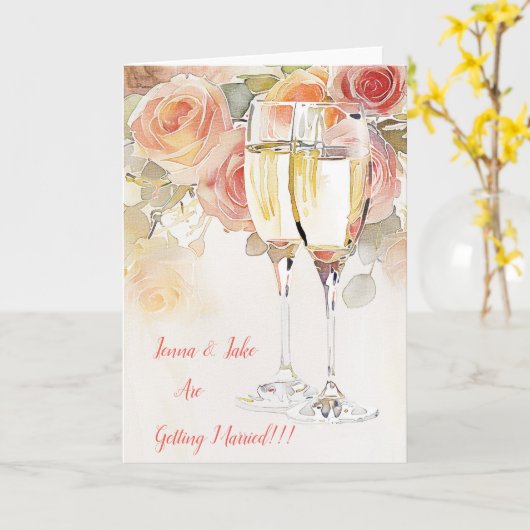 Elegante Champagne & Roos Verloving Aankondiging (Gele Bloem)