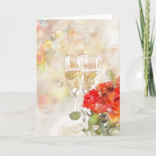 Elegante Champagne & Roos Verloving Aankondiging (Voorkant)