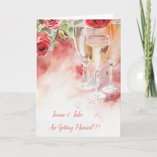 Elegante Champagne & Roos Verloving Aankondiging (Voorkant)