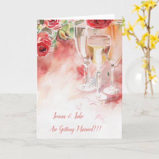 Elegante Champagne & Roos Verloving Aankondiging (Gele Bloem)