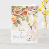 Elegante Champagne & Roos Verloving Aankondiging (Gele Bloem)