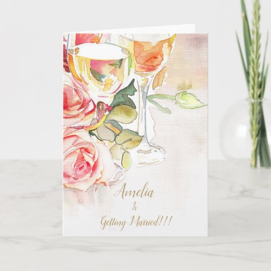 Elegante Champagne & Roos Verloving Aankondiging (Voorkant)