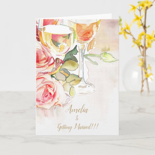 Elegante Champagne & Roos Verloving Aankondiging (Gele Bloem)