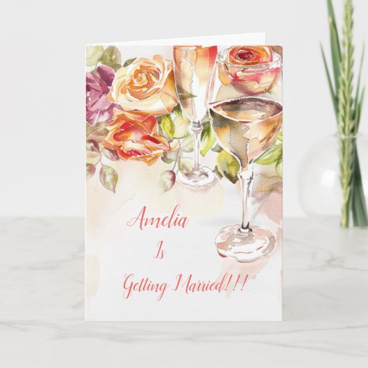 Elegante Champagne & Roos Verloving Aankondiging (Voorkant)