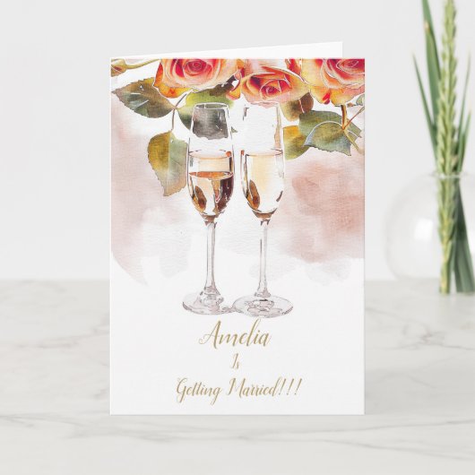 Elegante Champagne & Roos Verloving Aankondiging (Voorkant)