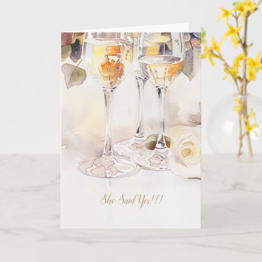 Elegante Champagne & Roos Verloving Aankondiging (Gele Bloem)