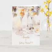 Elegante Champagne & Roos Verloving Aankondiging (Gele Bloem)